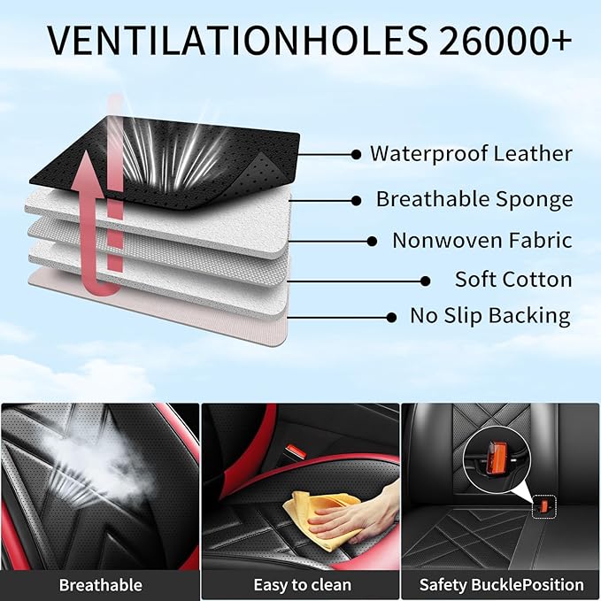 CX-3 Car Seat Covers Fit for Mazda CX-3 2016-2021, Full Coverage Premium Leather Waterproof Breathable Seat Covers, Automotive Seat Protectors, Airbag Compatible(2 Front Seats, Black & Red)