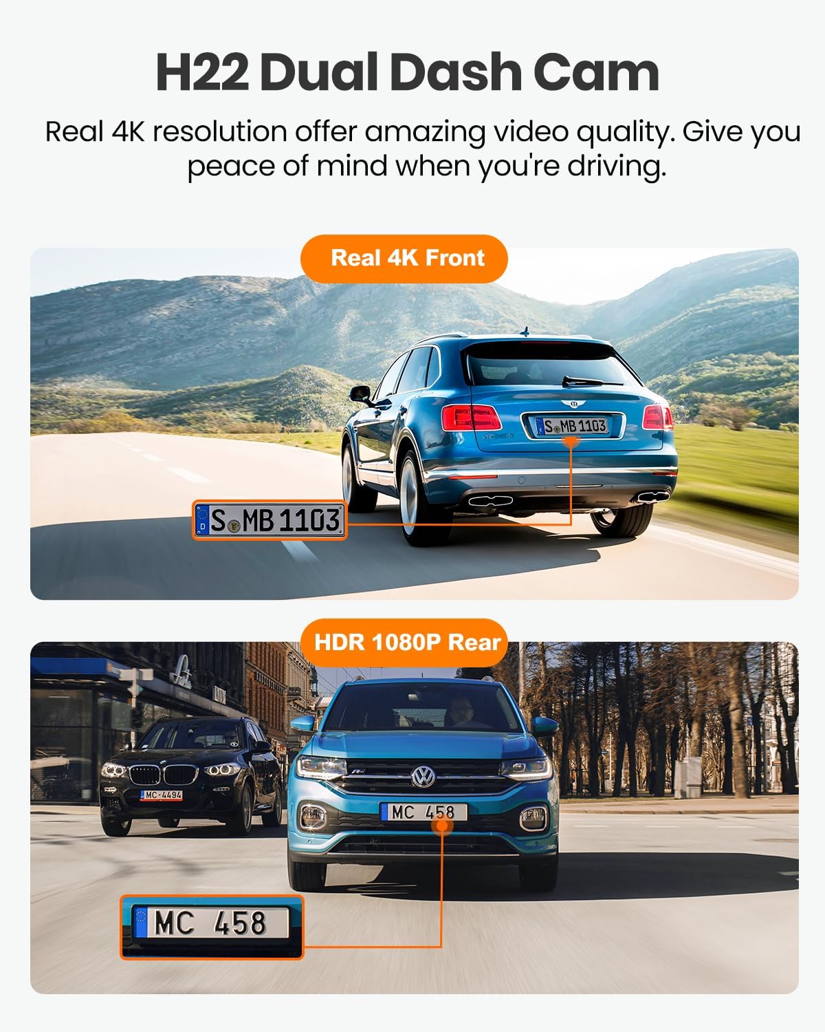 4K Dash Cam Front and Rear, Built-in WiFi GPS, 3.3"IPS Screen, HDR Night Vision Car Dash Camera, for App Control, G-Sensor, Loop Recording, Accident Record, Parking Monitor, Support 512GB Max