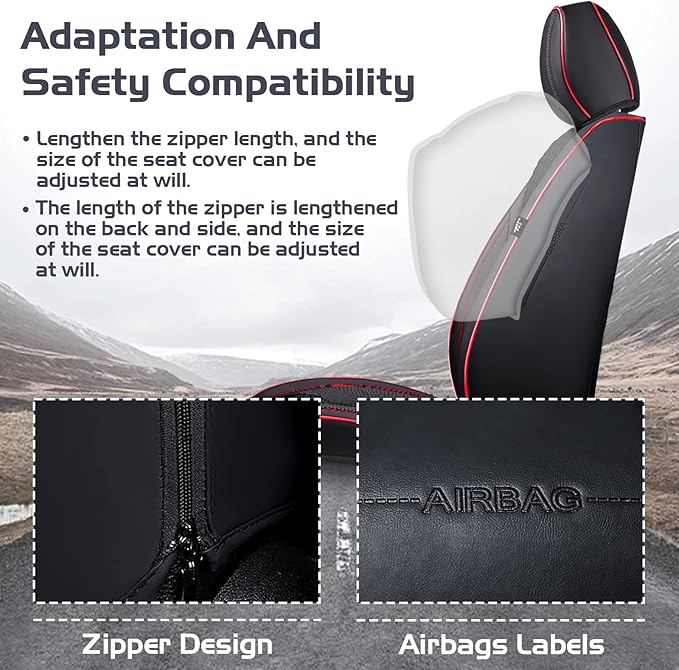 Truck Seat Covers for Ford Bronco 2021-2026, Waterproof Premium Leather Full Coverage Car Seat Cover, Muscle Sport Style Auto Interior Seat Cover Sets (Full Set/Black Red)