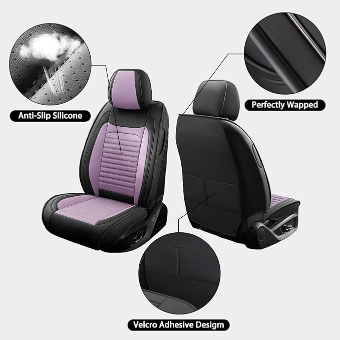 Car Seat Covers Full Set Fit for Toyota Venza 2009-2025,2026, Premium Faux Leather Car Seat Protector,Breathable Anti-Slip Full Wrapping Edge Seat Covers(Black&Purple,Full Set)