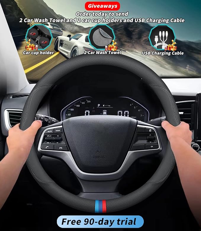 Custom-Fit Leather Car Steering Wheel Cover for Buick, D-Style, Non-Slip, Breathable