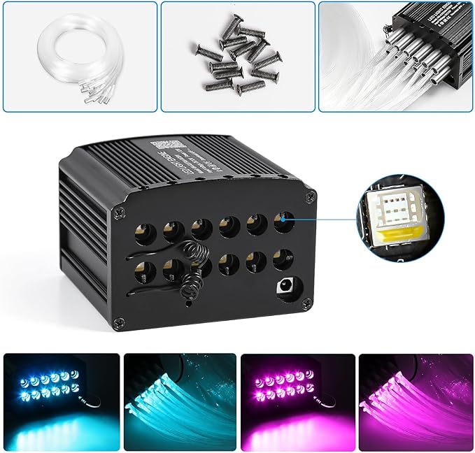 Car Starlight Headliner Kit, 4 Colors 32W Twinkle & Meteor Fiber Optic Ceiling Lights, 2 in 1 Light Engine 1100pcs*0.03in*13.1ft+240 RGBW Shooting Stars Lights for Car Roof Décor