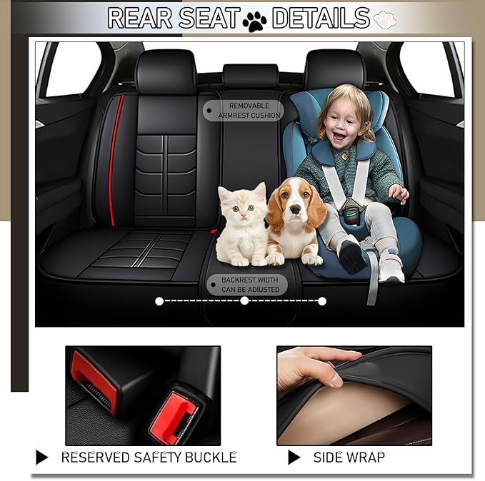 Leather Car Seat Covers Fit for Toyota Tundra 2000-2024, 5 Seater Car Seat Cover, Premium Waterproof, Scratch Resistant Car Interior Accessories (Full Set with Pillow Black Red)