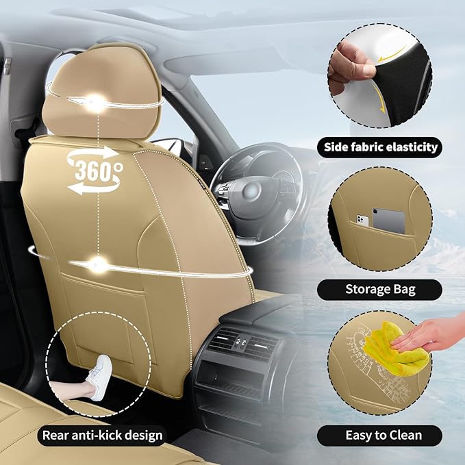 Fit Tucson Premium Leather Car Seat Covers Compatible with Hyundai Tucson 2010-2024 2026, Breathable, Wear Resistant, Airbag Compatible, All-Weather Protection & Full Coverage, Full Set Beige