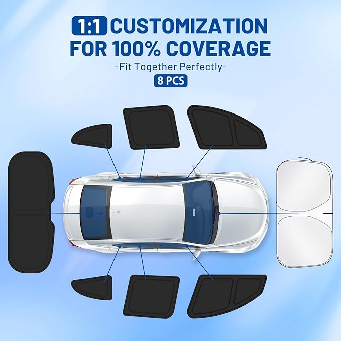 Car Window Shades for Ford Escape 2013-2019 Accessories - Full Set 8PCS Side Window Sunshades with Memory Frame & Blackout Fabric, Privacy UV Shield for Camping/Travel