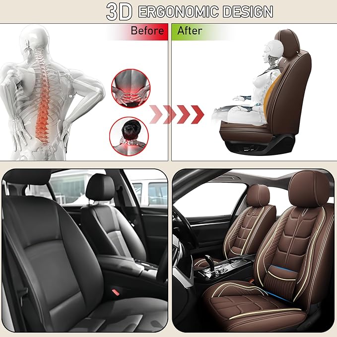 Leather Car Seat Covers Fit for Toyota Avalon 1996-2024, 5 Seater Car Seat Cover, Premium Waterproof, Scratch Resistant Car Interior Accessories (Full Set Coffee)