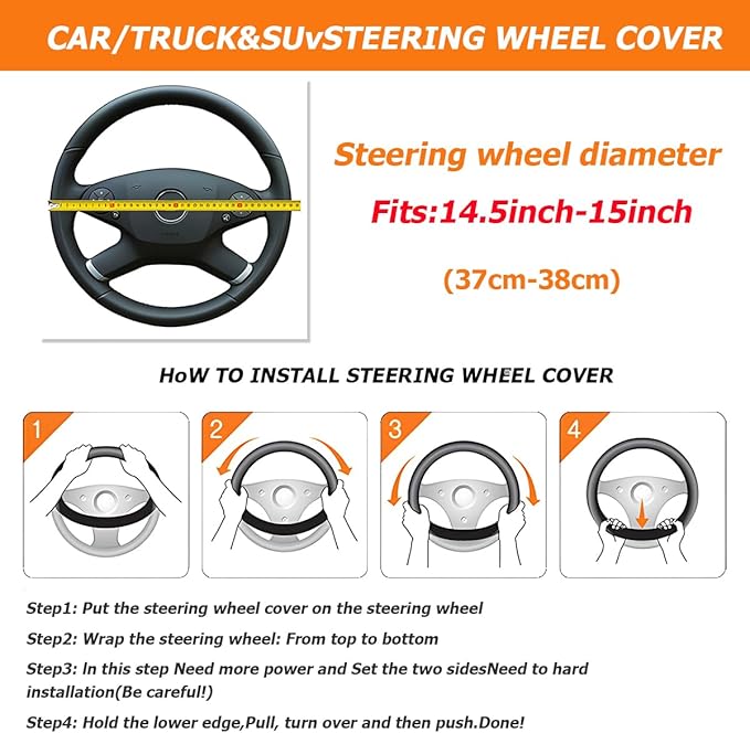 Car Steering Wheel Cover, 14.96" Leather Anti-Slip Vehicle Steering Wheel Protector with Fish Scale Graphic Grip, Automobile Interior Protection, Universal for Sedan Truck SUV (Blue)
