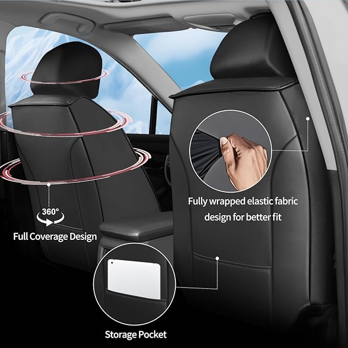 Fit RAV4 Car Seat Covers Set for Toyota RAV4 2019-2025 Hybrid SE/XSE/LE/XLE/XLE Premium/Limited,Automotive Cushion Protector Replacement, Waterproof Faux Leather (2 Front,Black)