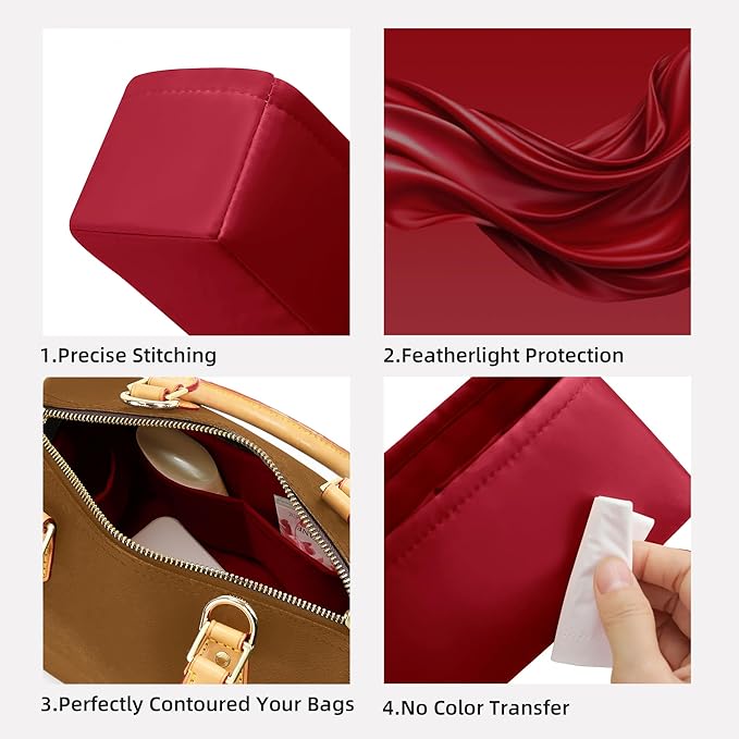 DGAZ Silk Purse Organizer Insert Fits LV Speedy 16/20/25/30/35/45 bags，Silky Smooth Bag Organizer，Luxury Handbag & Tote Shaper（Wine Red，SP20）