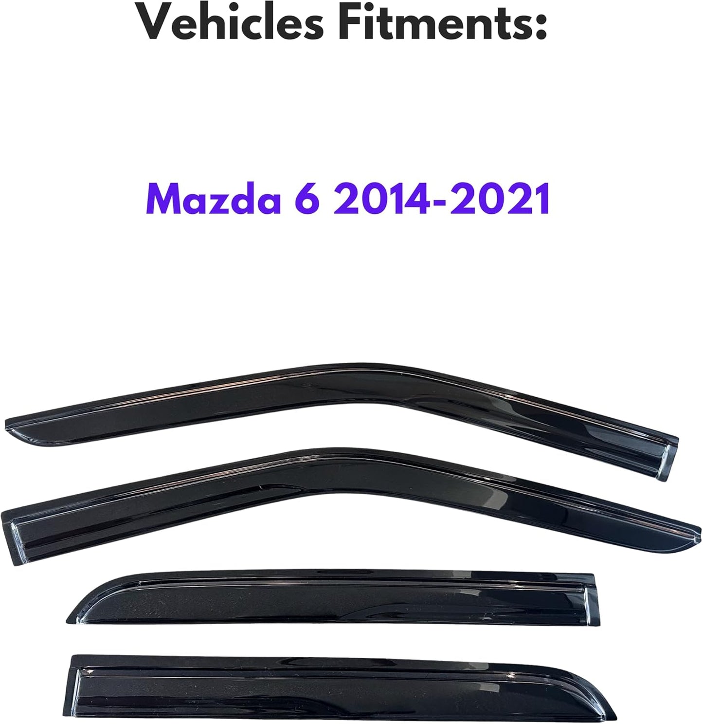 KPY Window Visor Compatible with Mazda 6 2014-2021, 4PC Rain Guard Side Window Vent Deflectors Tape-On Mugen Style, 2014 2015 2016 2017 2018 2019 2020 2021