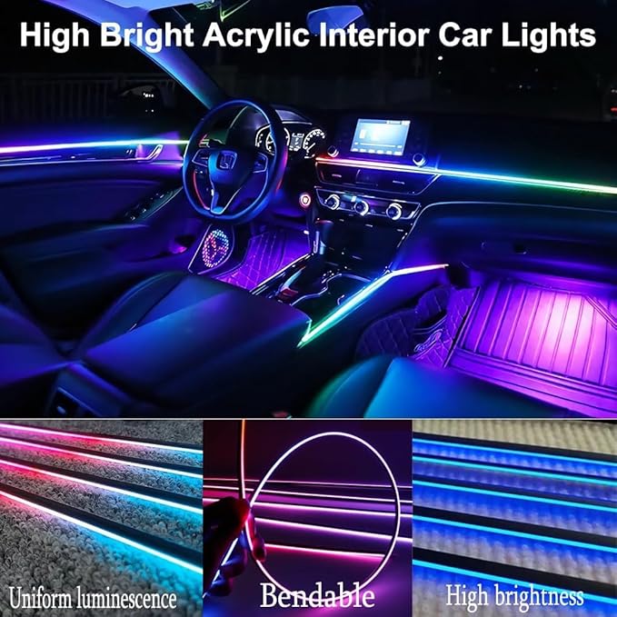 Interior Car LED Strip Lights, Acrylic LED Lights RGB Dreamcolor 6 in 1 with 175 inches 593 LEDs Fiber Optic Ambient Lighting Kits,APP and Remote Control 16 Million Colors Car Neon Lights