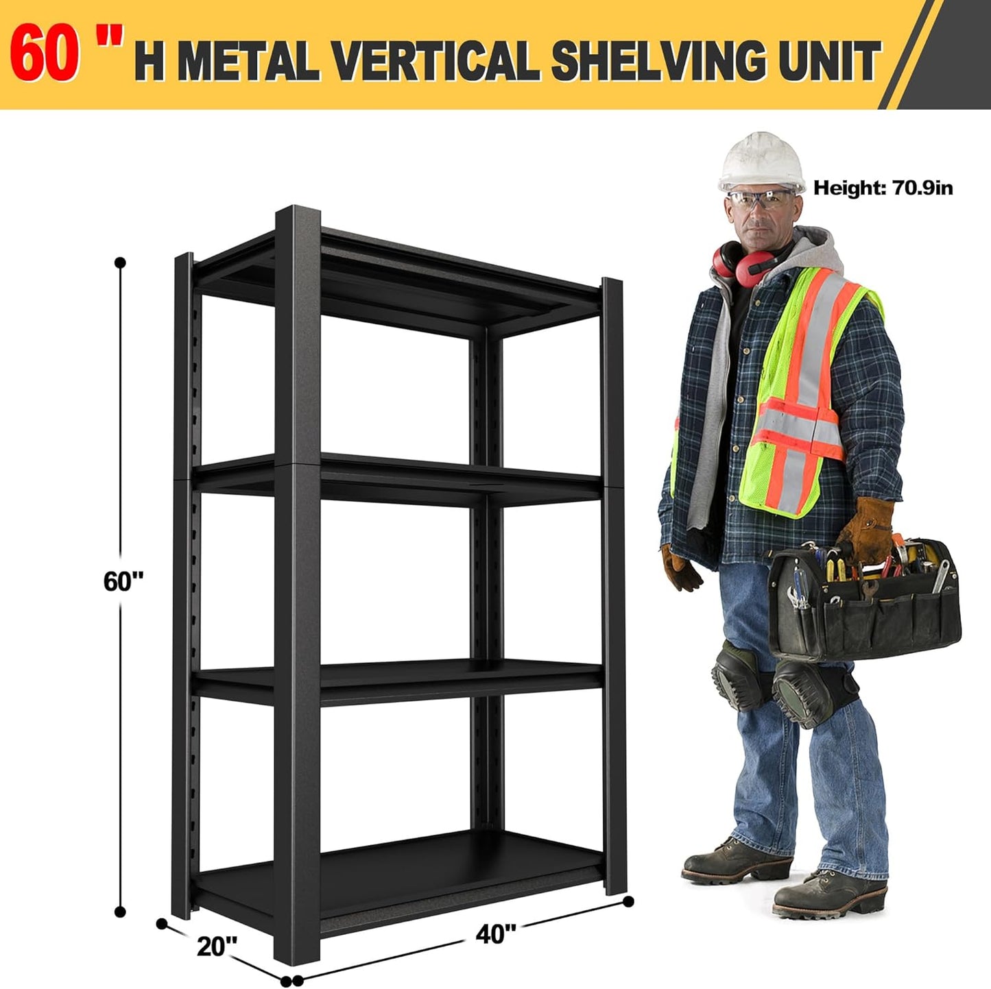 60" H x 40" W x 20" D 4-Tier Heavy Duty Garage Shelving Unit, 2000 LBS Capacity Metal Storage Rack,Adjustable Steel Shelves for Garage, Warehouse, Basement, Pantry, Workshop.3 Pack