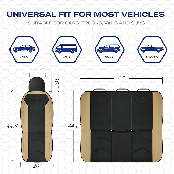 Skechers Memory Foam Seat Covers,Leather Car Seat Covers, Ultimate Comfort & Support Front Seat Covers Airbag Compatible, Automotive Universal Fit Most for SUVs, Vans, Sedans, Cars, Trucks,Beige