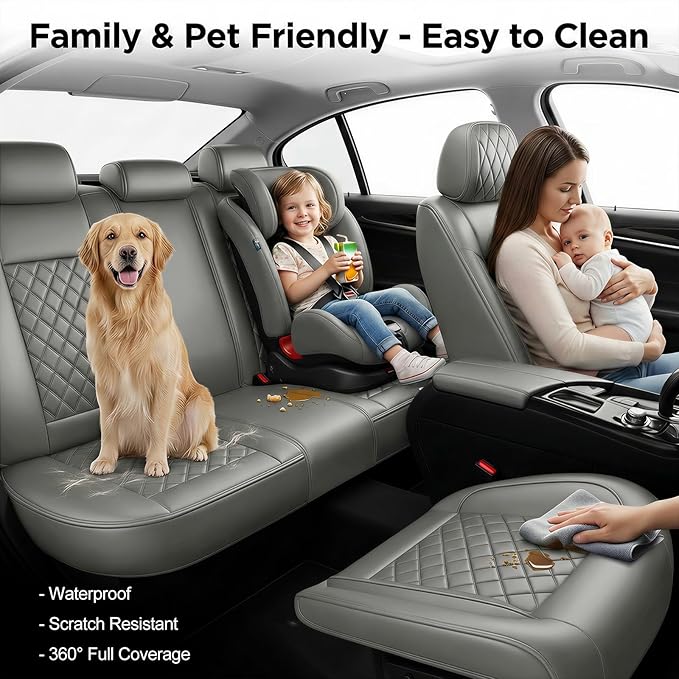 Fit for Santa Cruz Seat Covers Compatible with Hyundai Santa Cruz 2022-2026 - Waterproof Breathable Leather Automotive Seat Cushions Protector,Airbag Compatible,Full Set 5 Seats(Gray)