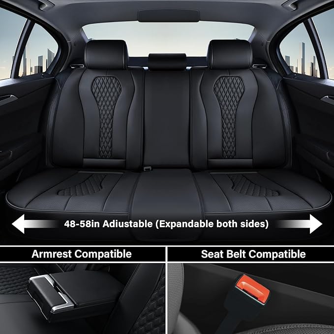 Coverado Seat Covers, Car Seat Covers Full Set, Black Car Seat Cover, Car Seat Covers Front Seats Back Seat Cover, Waterproof Car Seat Cushion, Leather Seat Covers Seat Protector Fit for Most Cars