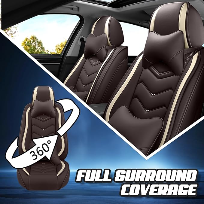 Car Seat Covers for Mitsubishi Outlander 2003-2025, Premium Nappa Leather Car Seat Cover, Stylish Sport Seat Covers， Automobile Seat Cover Sets.(Luxury 2 Seats/Coffee Color)