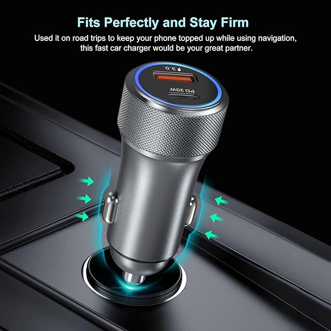 5 Pack USB C Car Charger, Bangfun 36W Dual USB Car Adapter Fast Charge PD&QC 3.0 Cigarette Lighter USB Charger Compatible iPhone 15 14 13 12 11 Pro Max SE,iPad,Samung S24/S21/S20, Pixel(Grey)