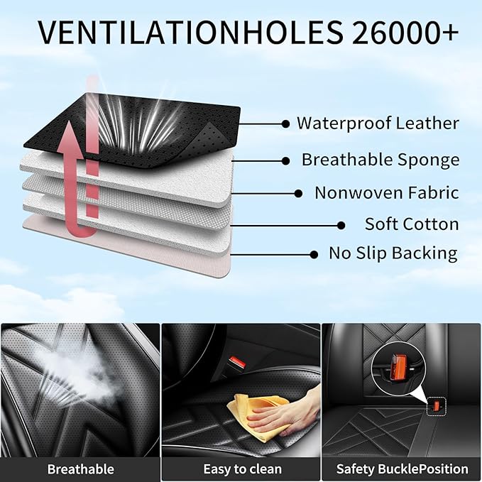 CX-3 Car Seat Covers Custom Fit for Mazda CX-3 2016-2021, Full Coverage Premium Leather Waterproof Breathable Seat Covers, Automotive Seat Protectors, Airbag Compatible(Full Set Seats, Black)