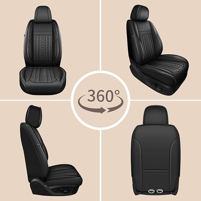 TTX LIGHTING for GMC Yukon 2007-2026 Seat Covers: Waterproof Leather Seat Protector with Airbag Compatible (2 Front Seats,Black)