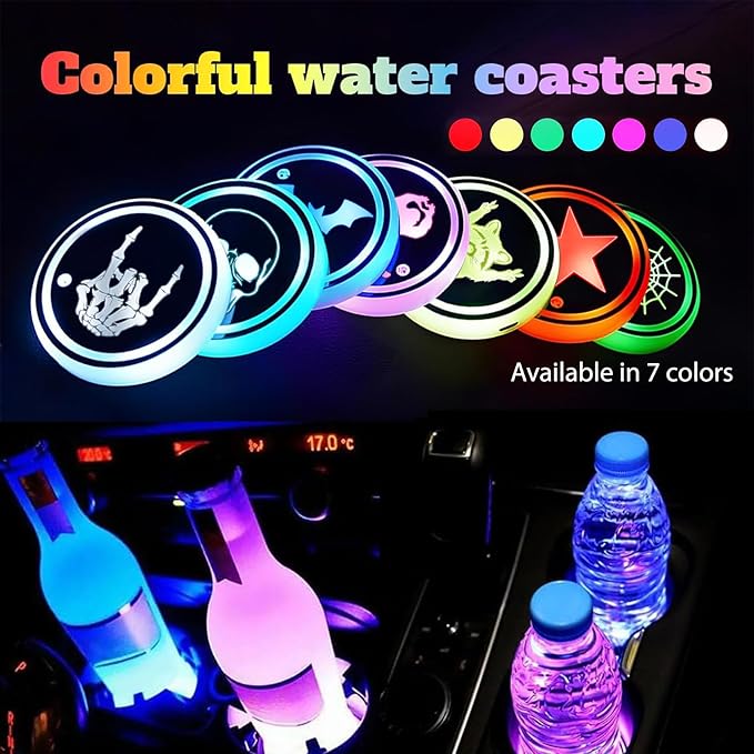 Pentagram LED Cup Holder Lights for Car,2Pcs LED Light Up Cup Holder Coasters 7 Colors 3 Modes,Waterproof Interior Atmosphere Lamp,Car Decor Accessories Pentagram Gifts for Women Men