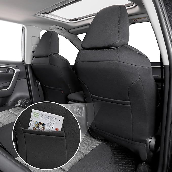 coverdream Rav4 Hybrid Seat Covers Custom Fit for 2019-2024 2025 Toyota Rav4 Hybrid (Not for XSE/SE/Plug-in Hybrid),Full Coverage,Airbag Compatible,Polyester Car Seat Protector(Full Set,Black & Gray)