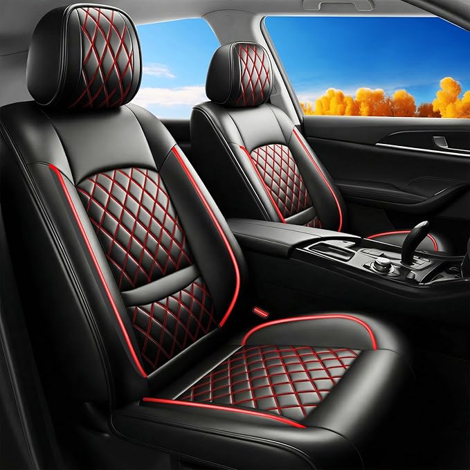 Fit Integra Car Seat Covers for Acura Integra 2023-2026 - Premium Leather, Waterproof, All-Weather, Airbag Compatible, Anti-Slip, Breathable, Easy Install, Seat Protectors, Full Set, Redline