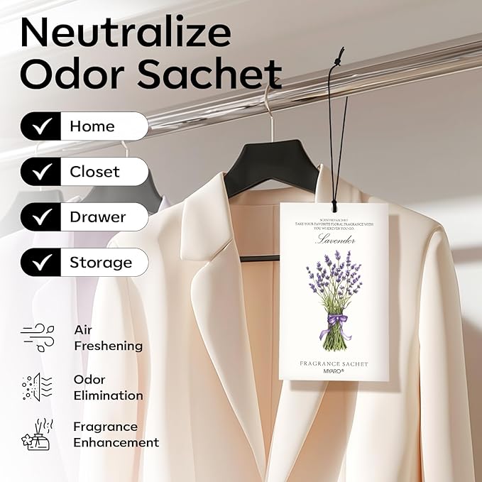 MYARO 12 Packs Scented Sachets for Drawer and Closet, Long-Lasting Potpourri Bags Closet Air Freshener Home Fragrance Sachet 3 Scents Options- Lavender, Bloomy Flower, Gardenia