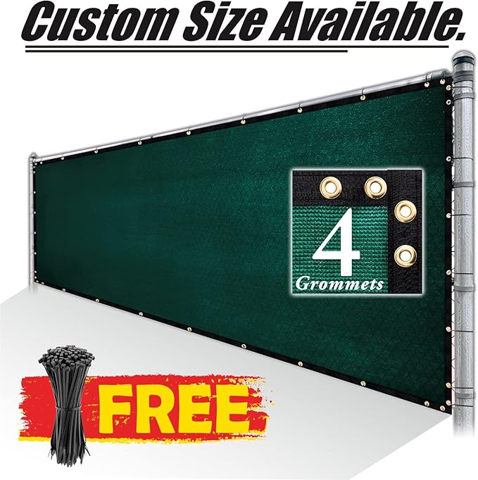 Royal Shade Custom Size 6' x 54' Green Fence Privacy Screen Windscreen Cover Netting Mesh Fabric Cloth - Cable Zip Ties Included (We Make Custom Size)