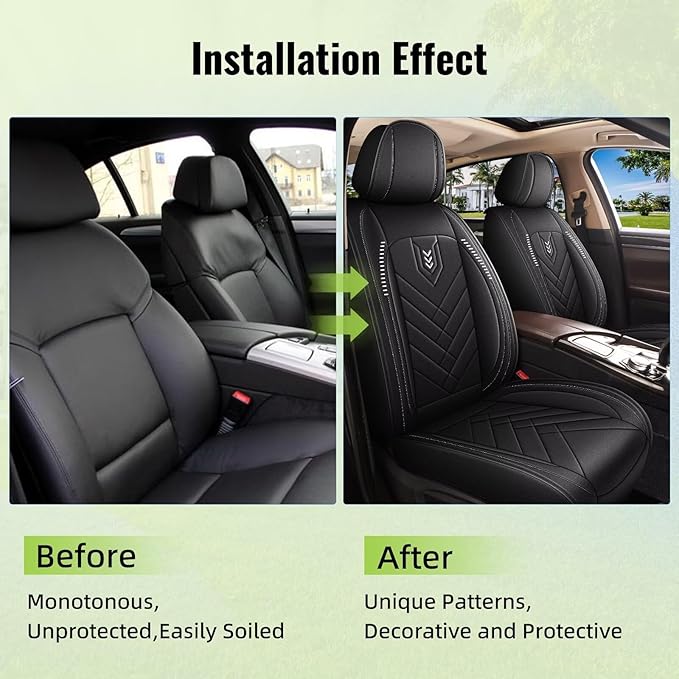 AOMSAZTO 2 Front Seat Covers Fit for VW/Volkswagen Touareg 2004-2017: First Row 2PCS Faux Leather Waterproof Seat Covers Automotive Seat Cushion Protector(Black)