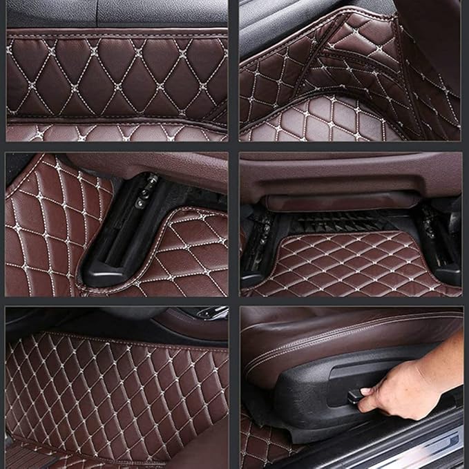 Custom Personalized Floor Mats for Cars - Luxury Full Coverage All Weather Mats, Anti-Slip Leather Mat Set, Fit for 99% of Cars, SUVs & Trucks (Pink&Black Beige, C-Double Color)