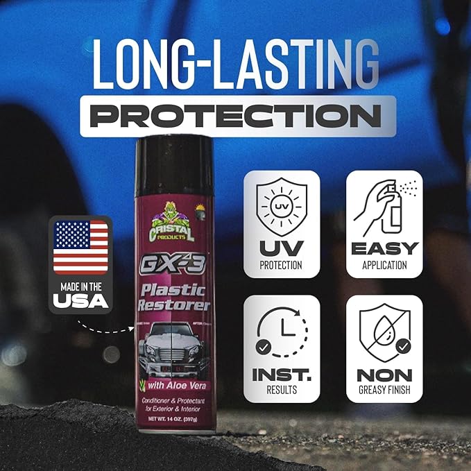 GX-3 Plastic Restorer – Black Plastic Restorer for Cars & Automotive Trim Restorer – Interior Car Cleaner & Exterior Faded Plastic, Vinyl & Rubber Renewer with Aloe Vera 6PK (8 fl oz)