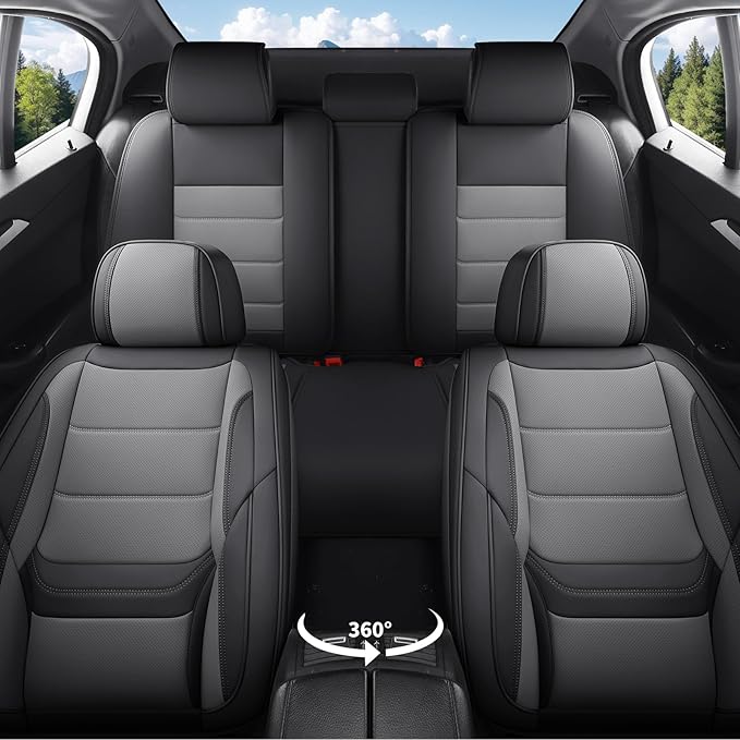 Car Seat Covers Full Set Custom fit for Chevy Cruze 2011-2019 - Luxurious Faux Leather with Lumbar Support, Breathable, Anti-Skid, Durable & Comfortable (Black&Gray,Full Set)
