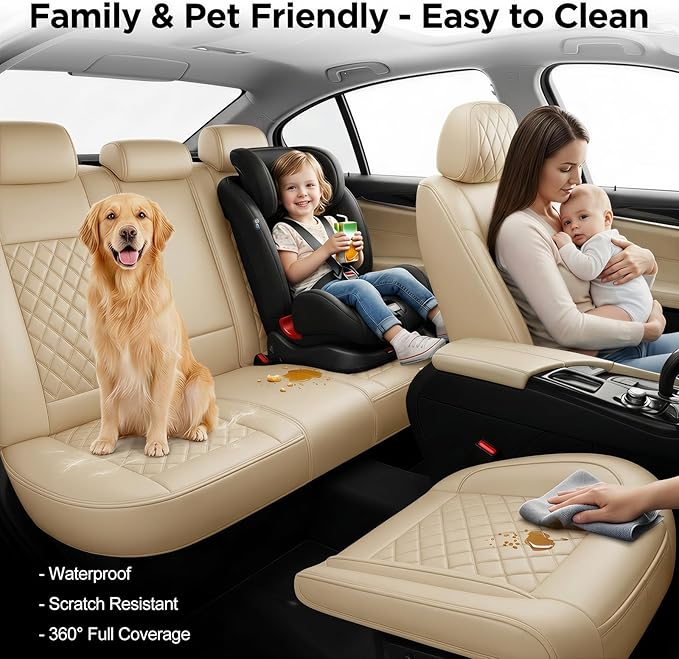 Fit RLX Car Seat Covers for Acura RLX 2013-2020 - Premium Leather, Waterproof, All-Weather, Airbag Compatible, Breathable, Easy Install, Seat Protectors, Only 2 Front seat Covers, Beige