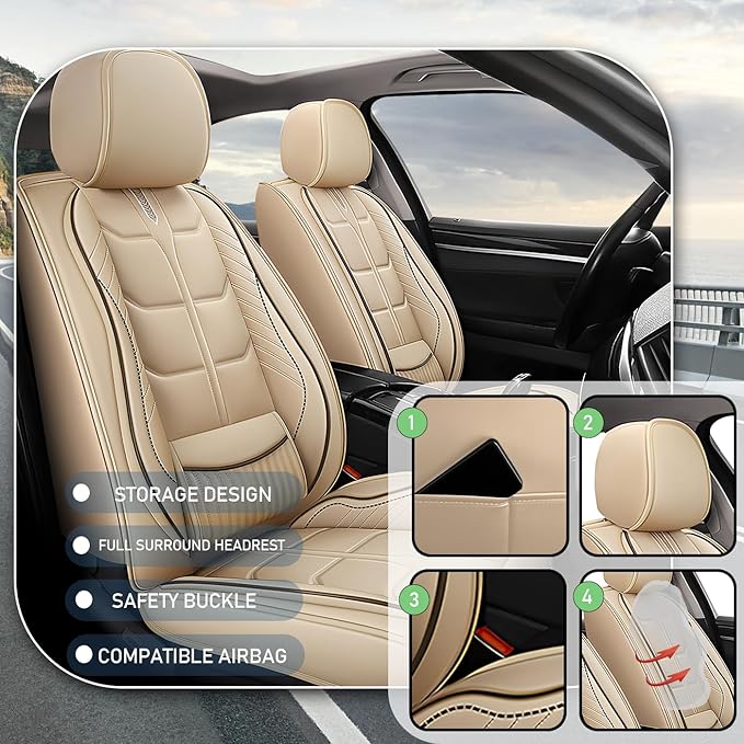 Leather Car Seat Covers Fit for Toyota FJ Cruiser 2002-2024, 5 Seater Car Seat Cover, Premium Waterproof, Scratch Resistant Car Interior Accessories (Full Set Beige)
