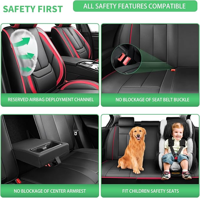 Fit Prius Car Seat Covers for Toyota Prius 2001-2024 2025 2026 -Upgraded Premium Waterproof & Breathable Leather,Airbag Compatible,All-Weather Seat Cushion Protector,2 Front/Black-Red