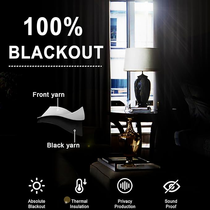 XWZO 100% Blackout Curtains 63 Inches Length with Tiebacks- Full Shade Window Drapes Thermal Insulated Double Layer with Black Liner for Bedroom/Living Room, Grommet Top, White, W52 x L63, Set of 2