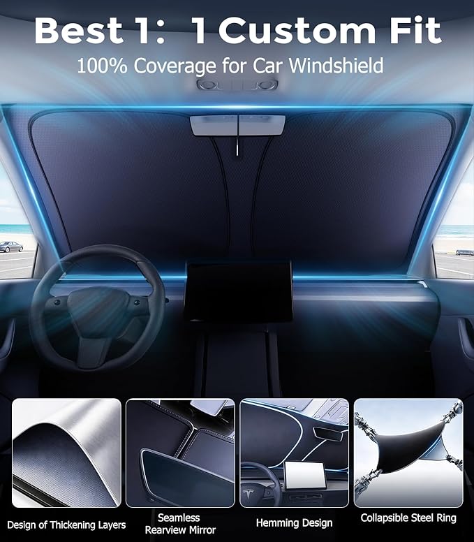 DMJN Windshield Sun Shade - Medium, Car Sunshade for Front Windshield [100% Efficient Block UV & Scorching Sun] UPF50+ Heat Block - Protect Interior & Keep Cooler