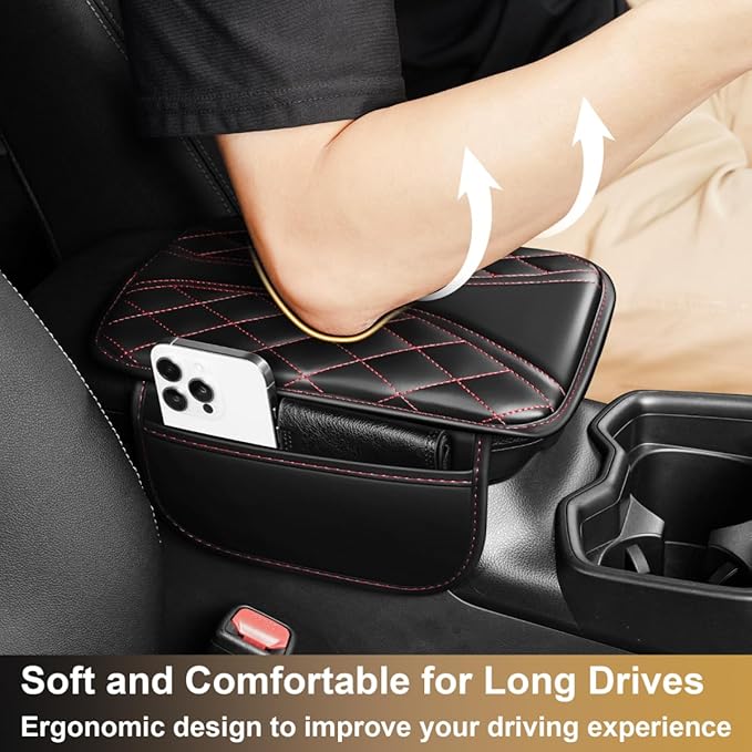 Center Console Cover Fit for RAV4 Scratch & Wear Resistant Waterproof Middle Console Cover with 2 Storage Bags(Black&Redline)