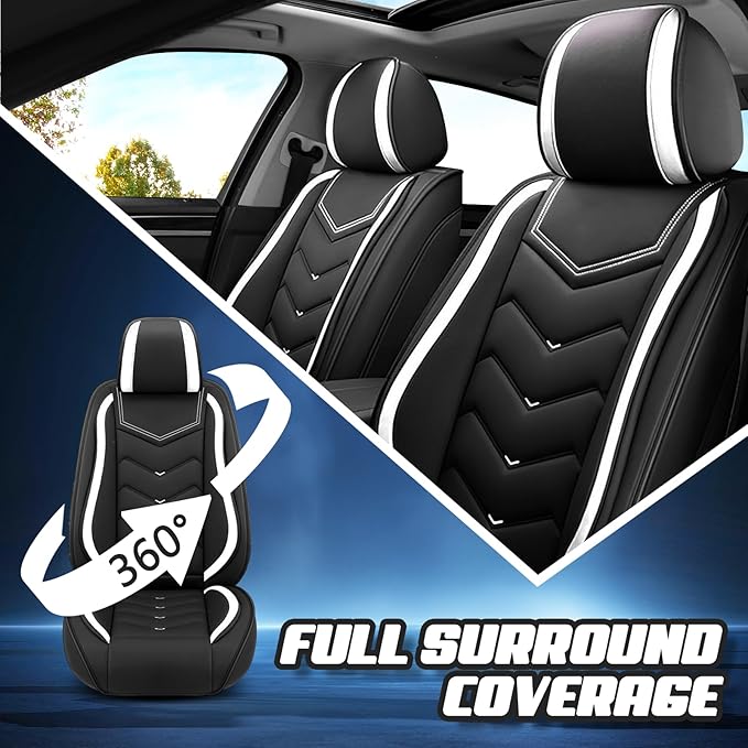 Car Seat Covers for Mitsubishi Outlander 2003-2026, Premium Nappa Leather Car Seat Cover, Stylish Sport Seat Covers， Automobile Seat Cover Sets.(Standard 5 Seats/Black White)
