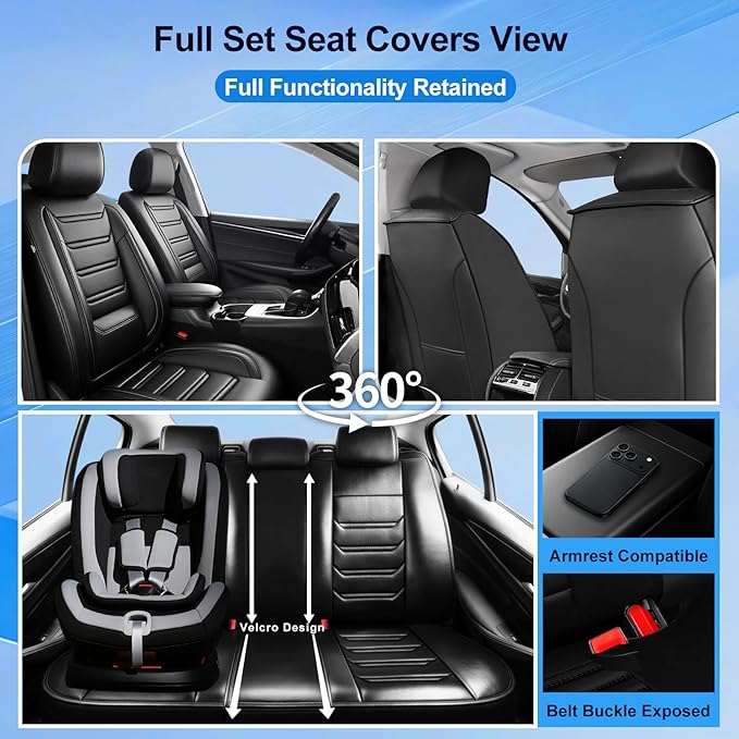 Fit Colorado Car Seat Covers (Front Pair) for Select Chevy/Chevrolet Colorado 2015-2026 - Premium Full Coverage Leather, Waterproof & All Weather Seat Cushion Protector, Black