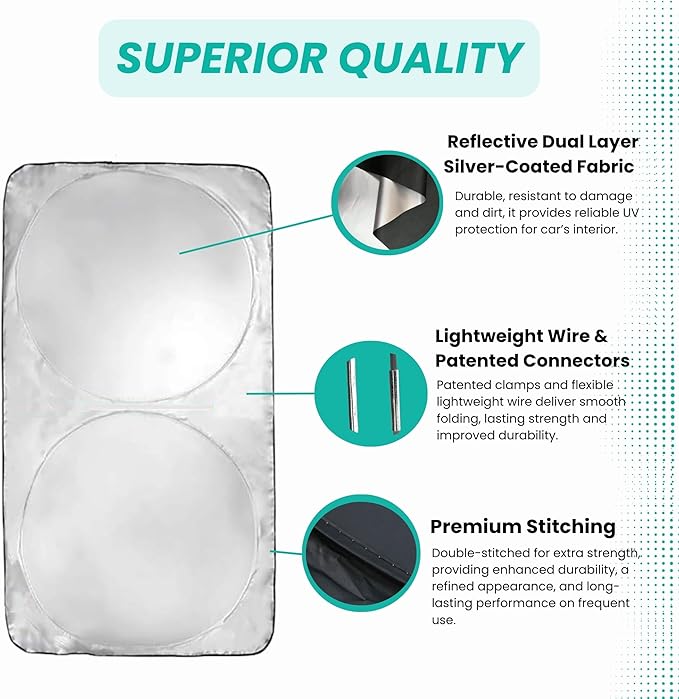 Windshield Sun Shade -Certified 99.87% UVB & 99.02% UVA Car Sun Shade. Award Winning Sunshade - Patented Technology | Compatible for Volkswagen Jetta (2011-2018) | Car Shades by Kinder Fluff