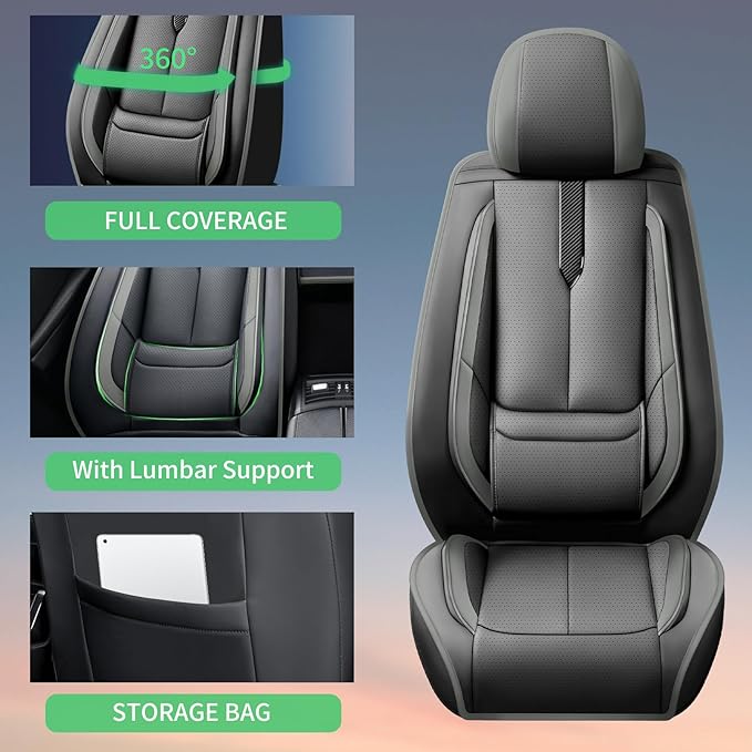 Fit CRV Car Seat Covers for Honda CR-V 2013-2024 2025 2026 -Upgraded Premium Waterproof & Breathable Leather,Airbag Compatible,All-Weather Seat Cushion Protector,2 Front/Black-Grey