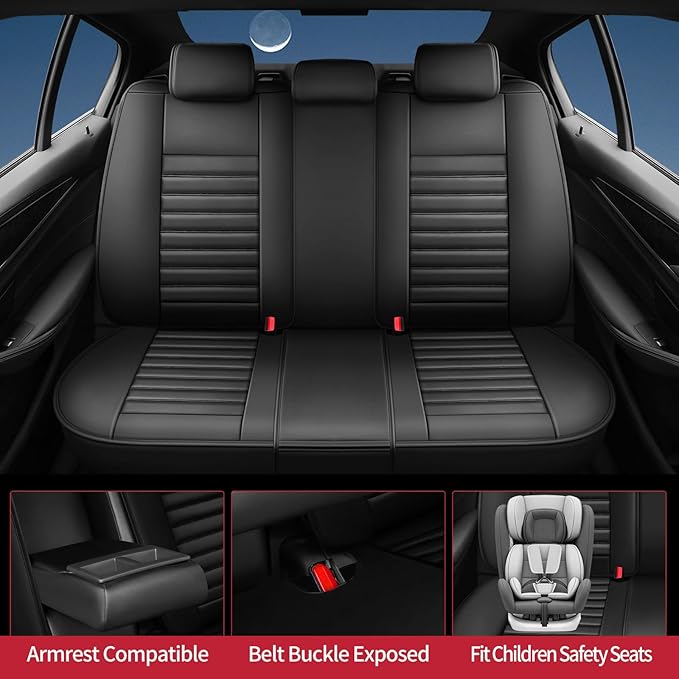 Fit Palisade Car Seat Covers for Hyundai Palisade 2000-2025 2026 - Upgraded Premium Waterproof & Breathable Leather, Airbag Compatible, All-Weather Seat Cushion Protector (Full Set, Black)