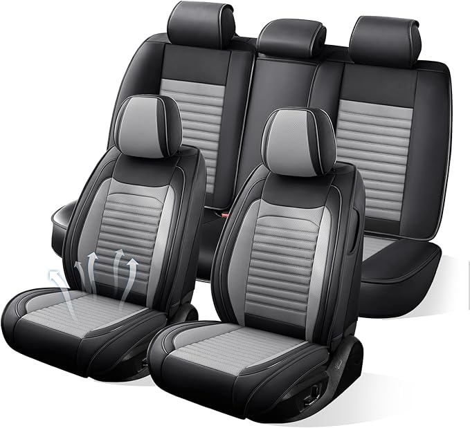 Car Seat Covers Full Set Fit for Toyota Corolla 2000-2026, Premium Faux Leather Car Seat Protector,Breathable Anti-Slip Full Wrapping Edge Seat Covers(Black&Gray,Full Set)