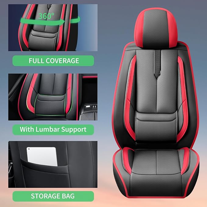 Fit Crosstrek Car Seat Covers for Subaru Crosstrek 2016-2025 2026-Upgraded Premium Waterproof & Breathable Leather,Airbag Compatible,All-Weather Seat Cushion Protector,Full Set,Black-Red