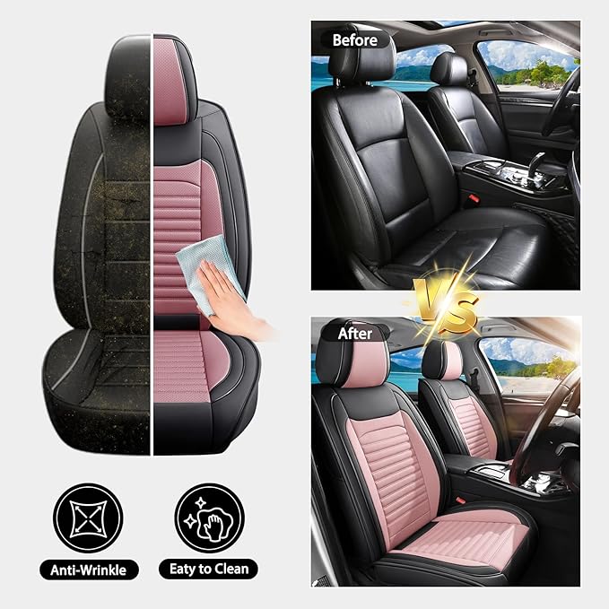 Car Seat Covers Full Set Fit for Toyota RAV4 Hybrid 2016-2025,2026, Premium Faux Leather Car Seat Protector,Breathable Anti-Slip Full Wrapping Edge Seat Covers(Black&Pink,Full Set)