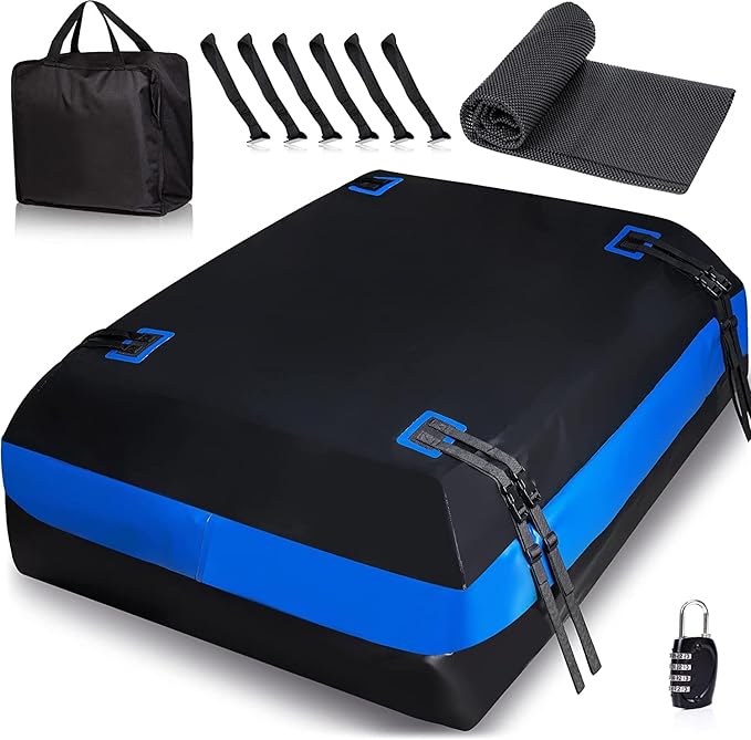Zone Tech 21 Cubic Feet Car Rooftop Cargo Bag Carrier Soft Shell Waterproof Protective Tear and Dust Resistant Includes 6 Hooks, Anti Slip Mat, Bonus Safety Luggage Lock