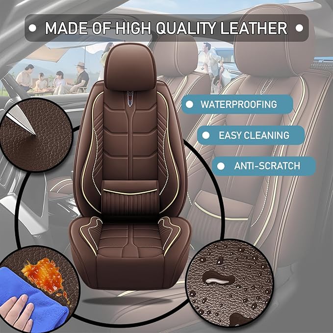Leather Car Seat Covers Fit for Toyota Matrix 2003-2013, 5 Seater Car Seat Cover, Premium Waterproof, Scratch Resistant Car Interior Accessories (Full Set Coffee)