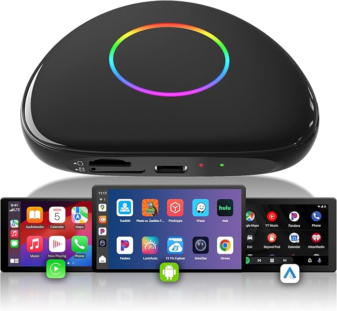 Magic Box - AI Box CarPlay & Android Auto Wireless, 8GB+128GB Android Car Video Box with Built-in 4G/ Wi-Fi/Dual Bluetooth/USB, Built-in GPS & AI, microSD Playback, OTA, Black, CB6D