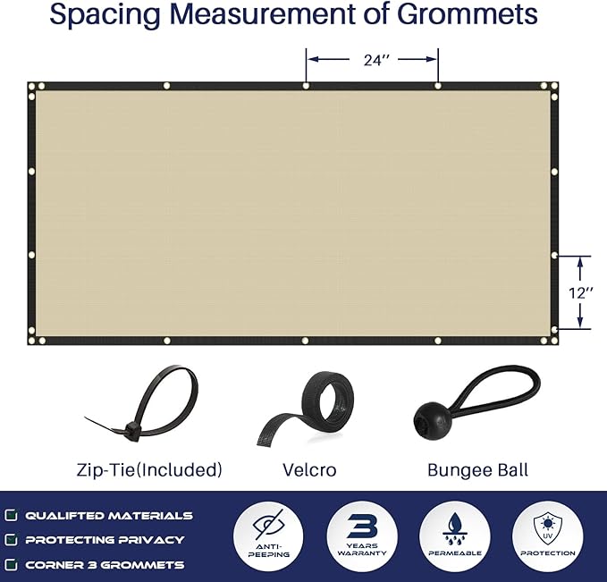 Windscreen4less Privacy Fence Screen Heavy Duty Windscreen Fencing Mesh Fabric Shade Net Cover with Brass Grommtes for Outdoor Wall Garden Yard Pool Deck, 8'x1' Beige
